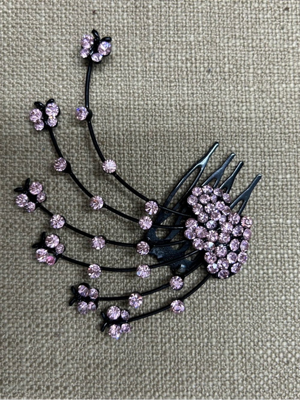 Fashion Jewelry Pink Rhinestone Floral Hair Comb